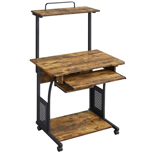3-Tier Rolling Computer Desk with Keyboard Tray & Locking Casters — side view
