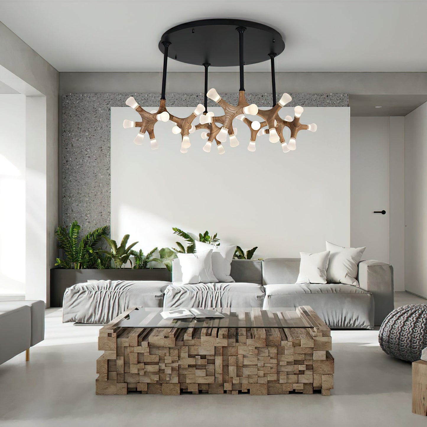 Wood Flower Chandelier with Adjustable Height