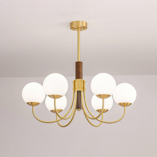 Midas Touch Walnut Sphere Chandelier with Adjustable Height — side view