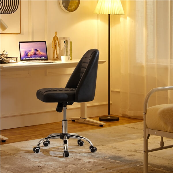 Mid-Back PU Leather Armless Office Chair with Adjustable Height — front view