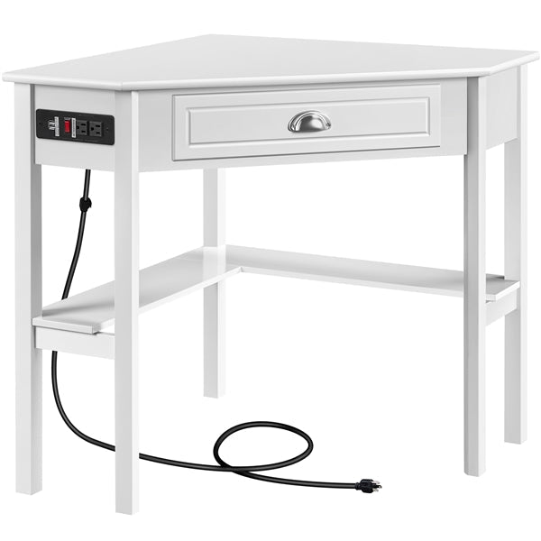 L-Shaped Corner Computer Desk with Built-In Power Outlet — detail view