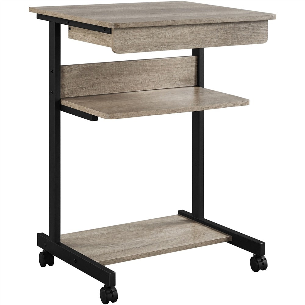 Rolling Computer Desk with Drawer & Keyboard Tray — side view