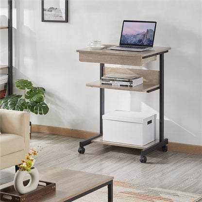 Rolling Computer Desk with Drawer & Keyboard Tray — front view
