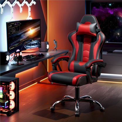 Office Chair with Adjustable Headrest & USB Massage Lumbar Support — front view