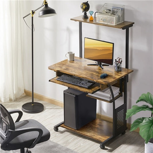 3-Tier Rolling Computer Desk with Keyboard Tray & Locking Casters — front view