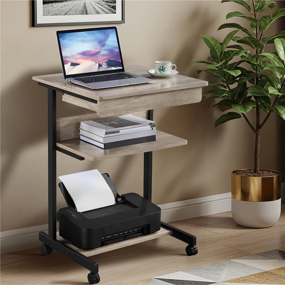 Rolling Computer Desk with Drawer & Keyboard Tray — front view