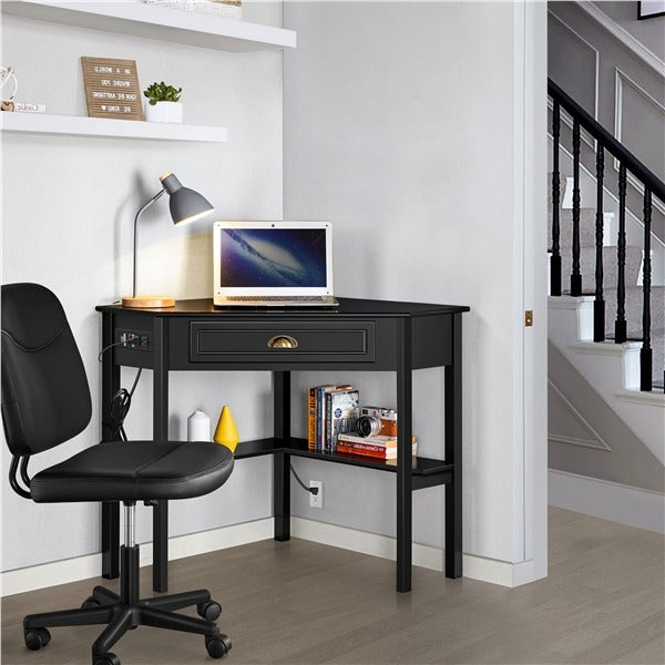 L-Shaped Corner Computer Desk with Built-In Power Outlet — lifestyle view
