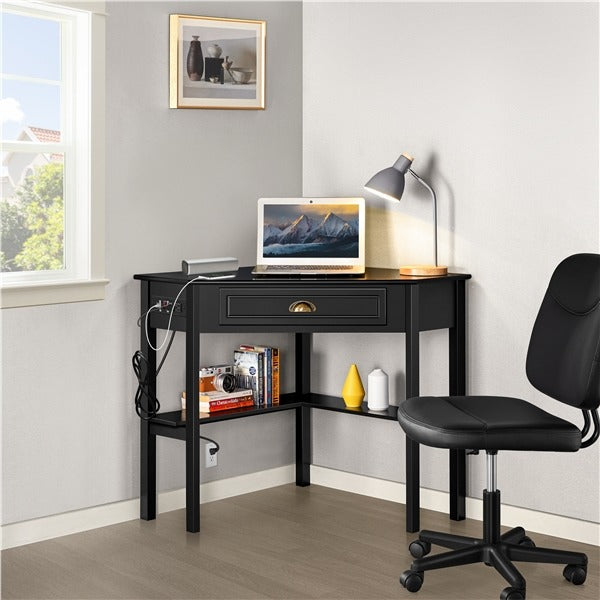 L-Shaped Corner Computer Desk with Built-In Power Outlet — alternate angle