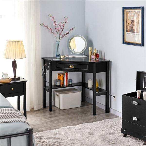 L-Shaped Corner Computer Desk with Built-In Power Outlet — front view