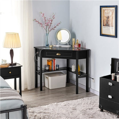 L-Shaped Corner Computer Desk with Built-In Power Outlet — front view