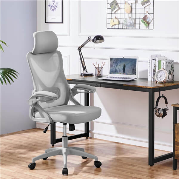 Brennware High-Back Mesh Office Chair Flip-Up Armrests Lumbar Support – detail view