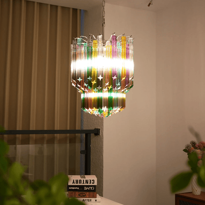 Colorful Prismatic Glass Chandelier with Adjustable Height