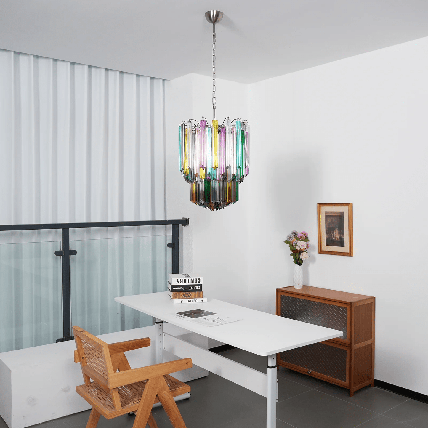 Colorful Prismatic Glass Chandelier with Adjustable Height