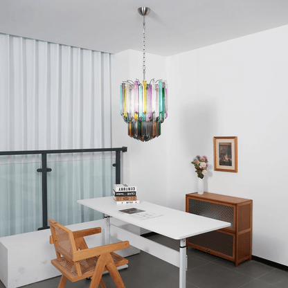 Colorful Prismatic Glass Chandelier with Adjustable Height