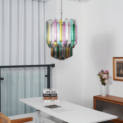 Colorful Prismatic Glass Chandelier with Adjustable Height