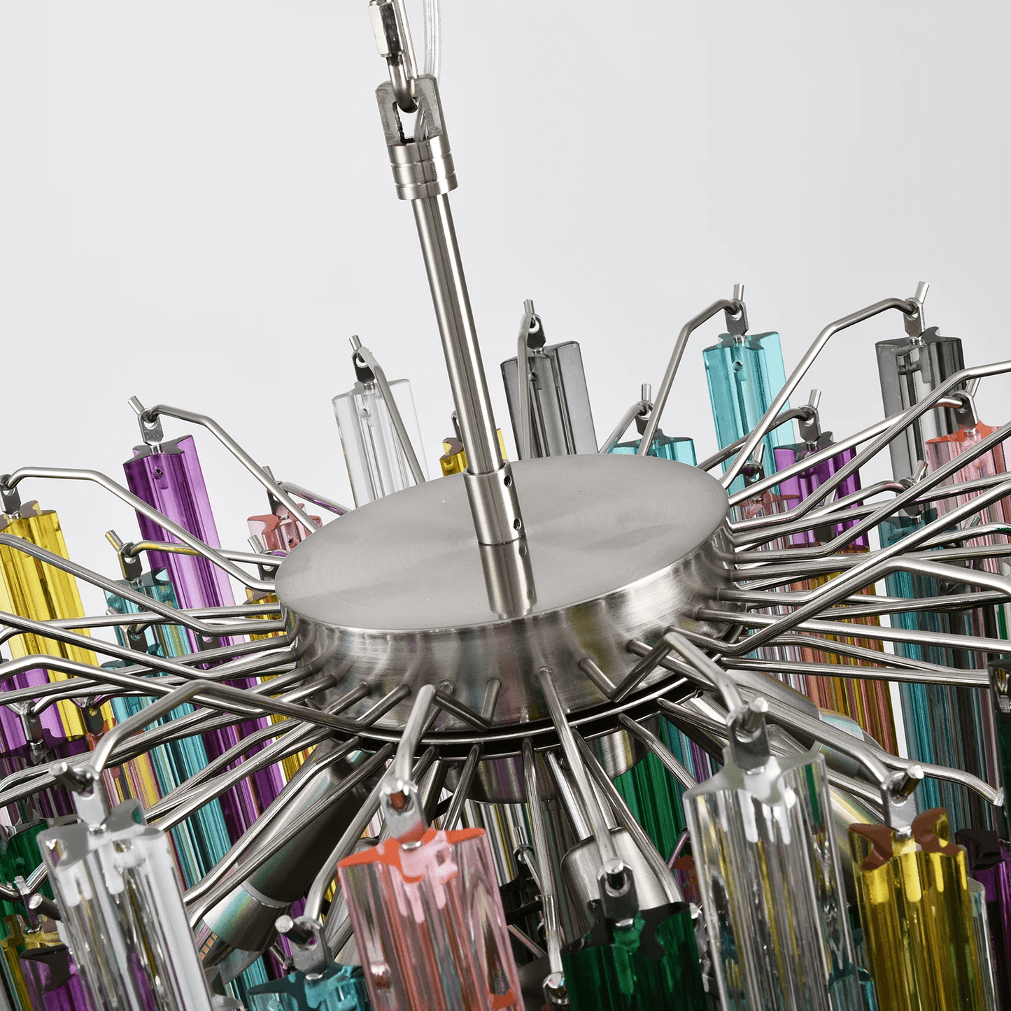 Colorful Prismatic Glass Chandelier with Adjustable Height