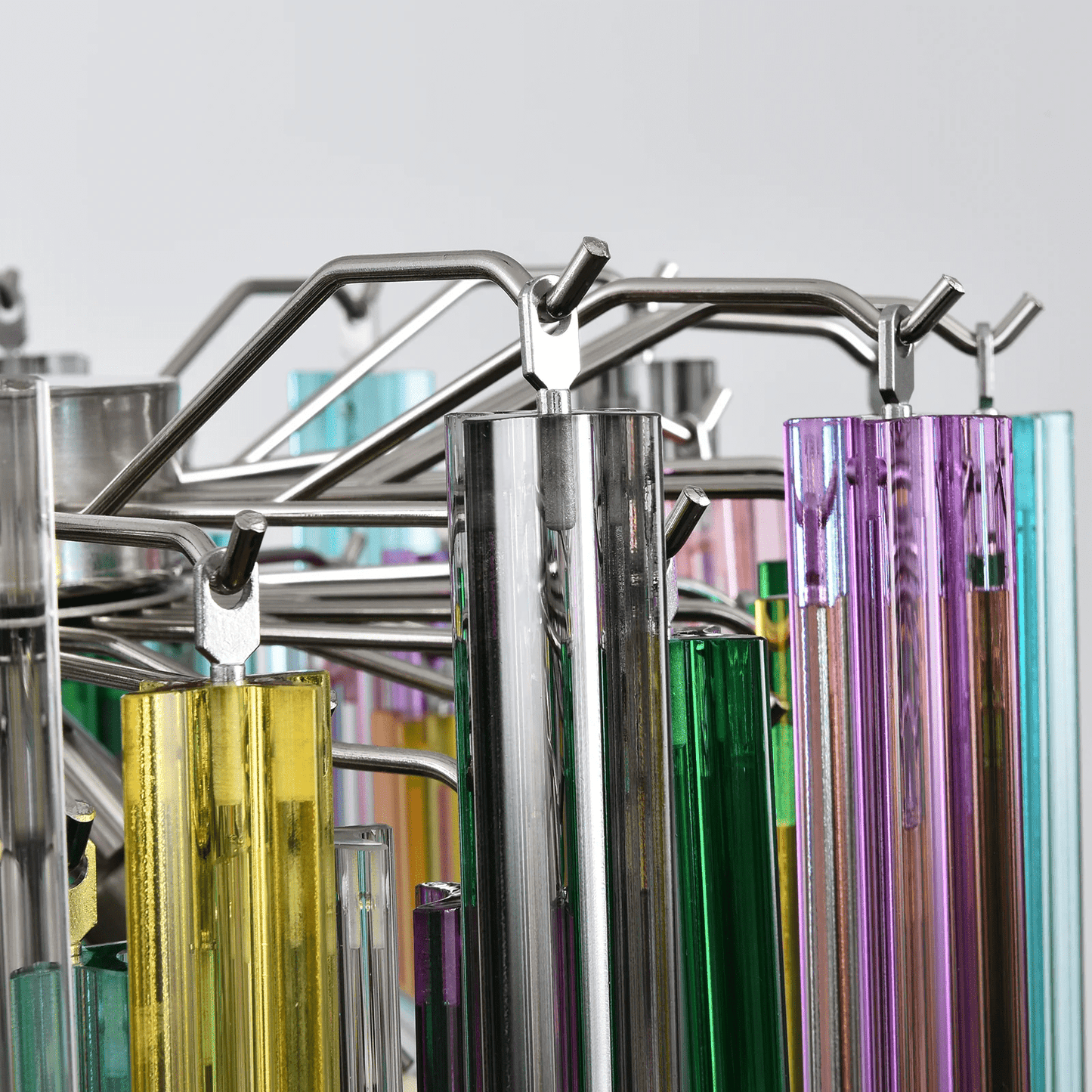 Colorful Prismatic Glass Chandelier with Adjustable Height