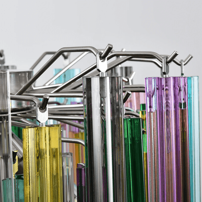 Colorful Prismatic Glass Chandelier with Adjustable Height