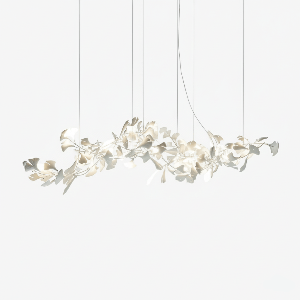 Porcelain Ginkgo Chandelier - Handcrafted, Energy Efficient Lighting — side view