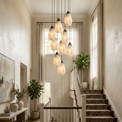 Faceted Alabaster Cluster Chandelier with Adjustable Height
