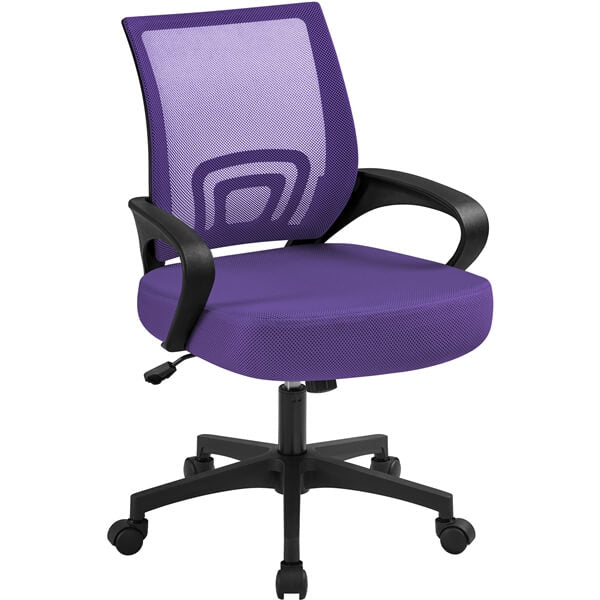 Brennware Mid-Back Mesh Office Chair Ergonomic Lumbar Support in Purple – detail view