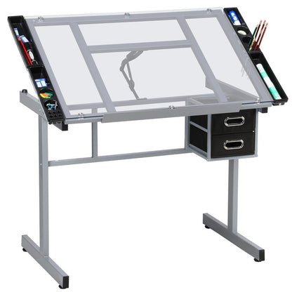 Tinted Glass Drafting Table with Light-Table Function & Storage — detail view