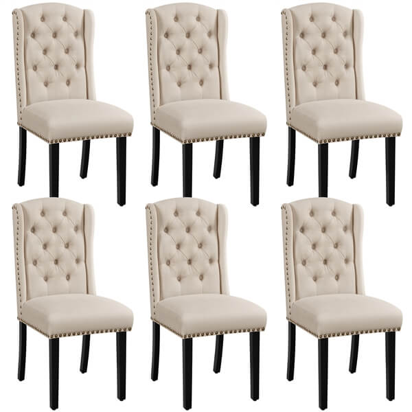 Button-Tufted Wing-Back Dining Chairs, Set of 6 — side view
