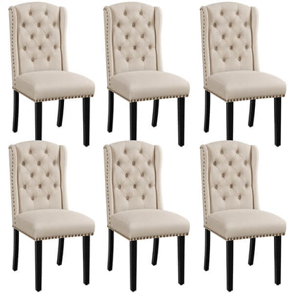 Button-Tufted Wing-Back Dining Chairs, Set of 6 — side view