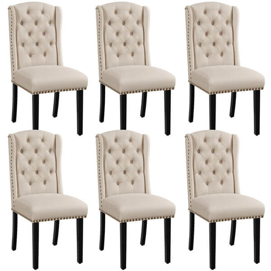 Button-Tufted Wing-Back Dining Chairs, Set of 6 — side view