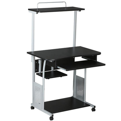 3-Tier Mobile Computer Desk with Keyboard Tray & Locking Wheels — detail view