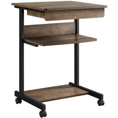 Rolling Computer Desk with Drawer & Keyboard Tray — detail view