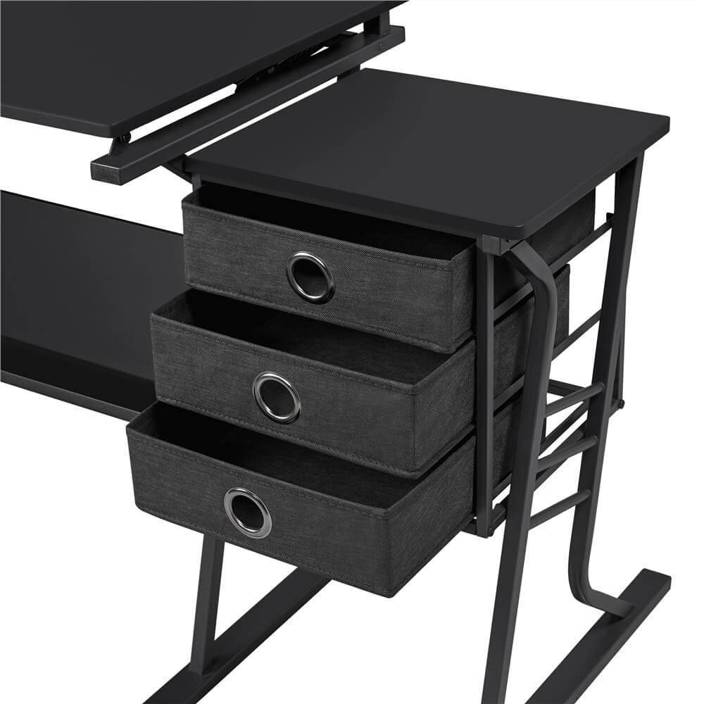 Adjustable Drafting Table with Tilting Surface & Fabric Drawers — alternate angle