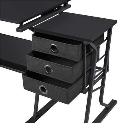 Adjustable Drafting Table with Tilting Surface & Fabric Drawers — alternate angle