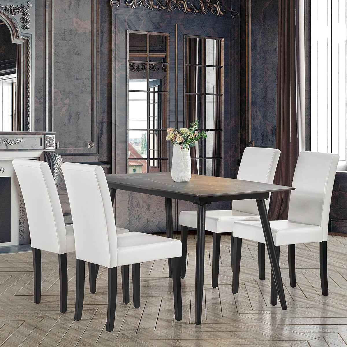 Faux Leather Dining Chairs, Set of 8, High-Backed Design — front view