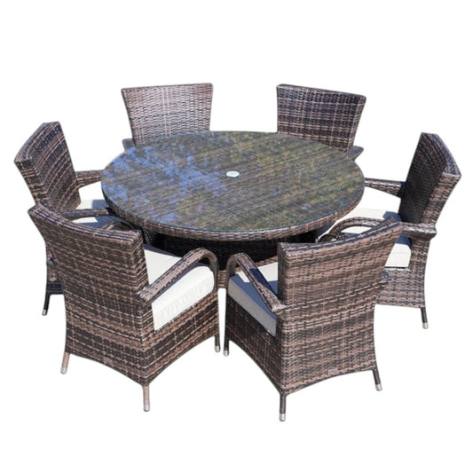 Seven-Piece Round Glass Dining Set with Clear and Gray Finish, Modern Design