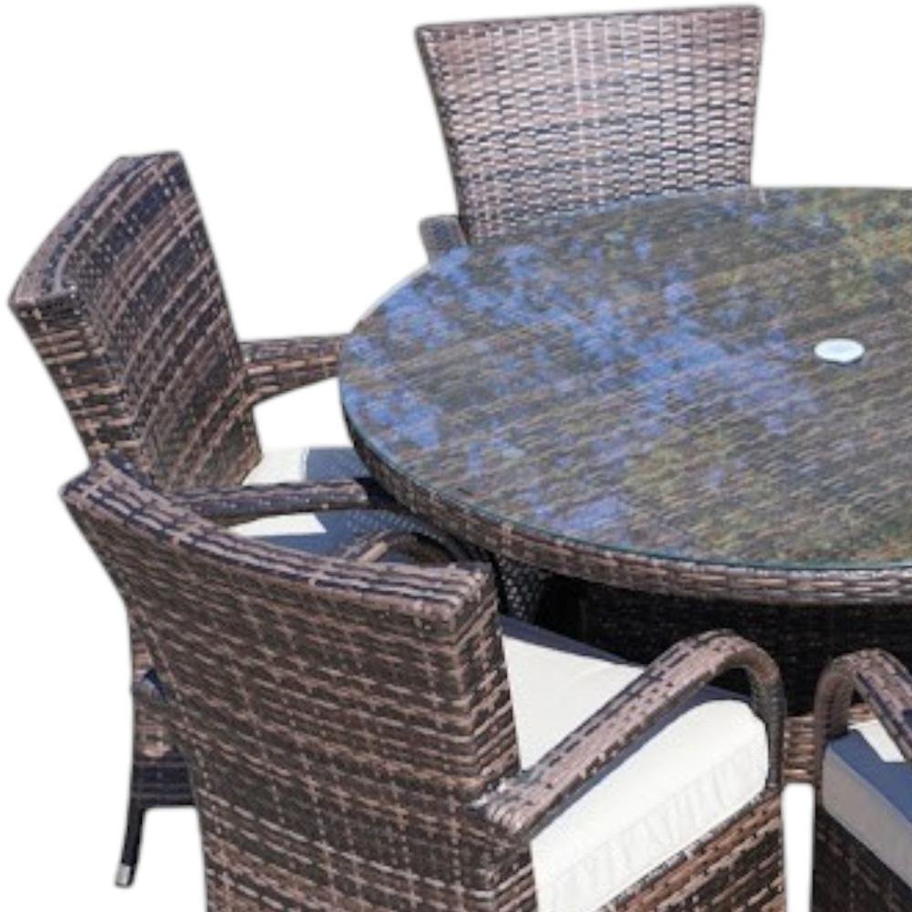 Seven-Piece Round Glass Dining Set with Clear and Gray Finish, Modern Design
