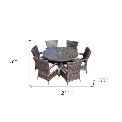 Seven-Piece Round Glass Dining Set with Clear and Gray Finish, Modern Design