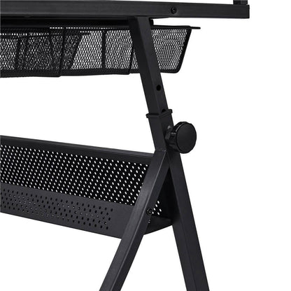 Adjustable Glass Drafting Table with Tilting Top & Storage Drawer — detail view