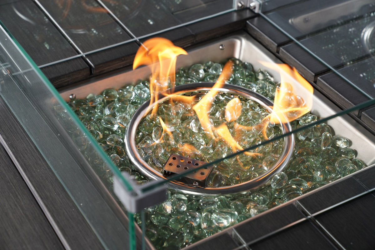 Gray Wicker Outdoor Gas Fire Pit Table with Ice Bucket & Adjustable Flame Control
