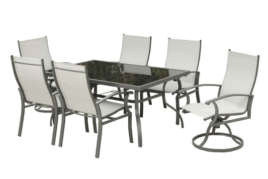 Seven-Piece Black and Gray Rectangular Glass Dining Set with 6 Chairs, Modern Design