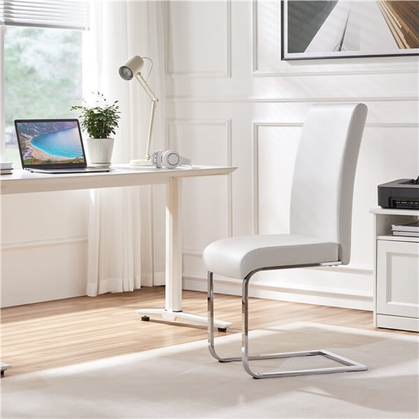 Faux Leather Dining Chairs, Set of 6, with Silver-Plated Legs — front view
