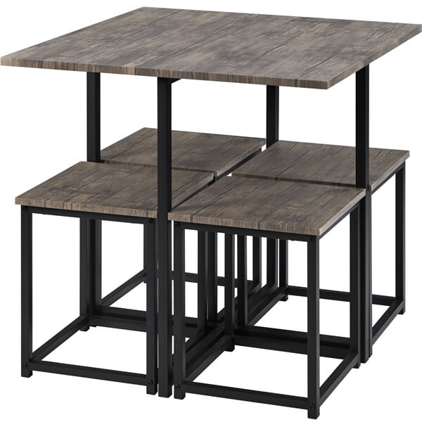 5-Piece Industrial Dining Set with Square Table & 4 Stools — detail view