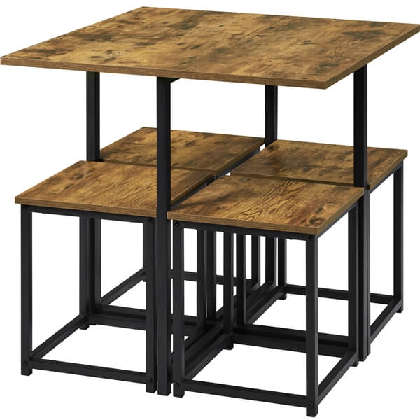 5-Piece Industrial Dining Set with Square Table & 4 Stools — alternate angle