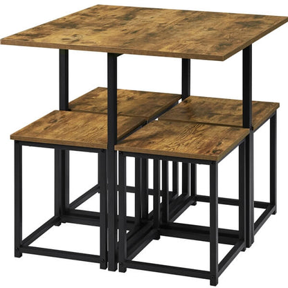 5-Piece Industrial Dining Set with Square Table & 4 Stools — alternate angle