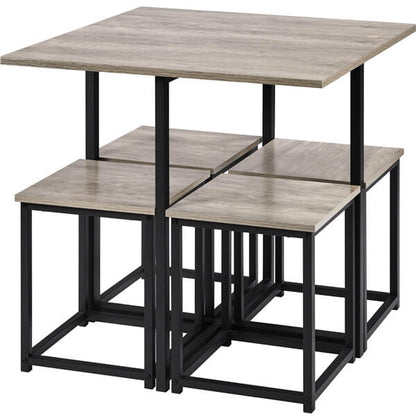 5-Piece Industrial Dining Set with Square Table & 4 Stools — side view