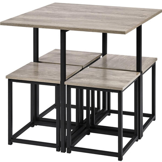 5-Piece Industrial Dining Set with Square Table & 4 Stools — side view
