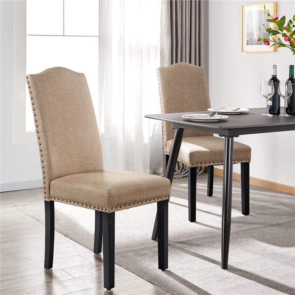 Upholstered Dining Chairs, Set of 6, with Nailhead Trim — front view