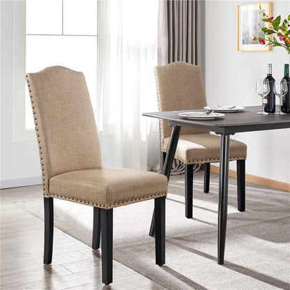 Upholstered Dining Chairs, Set of 6, with Nailhead Trim — front view