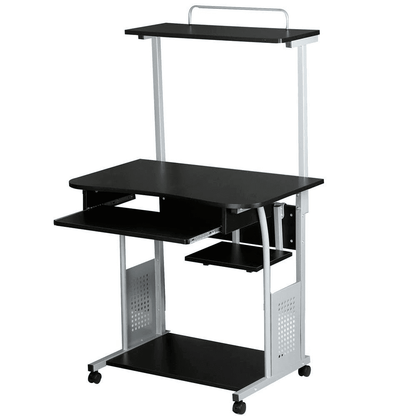 3-Tier Mobile Computer Desk with Keyboard Tray & Locking Wheels — side view