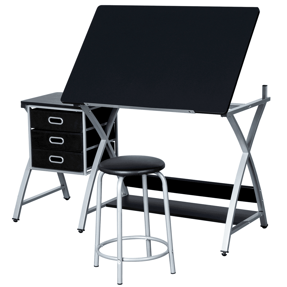 Drafting Desk & Stool Set with Adjustable Tilt, up to 60° — side view